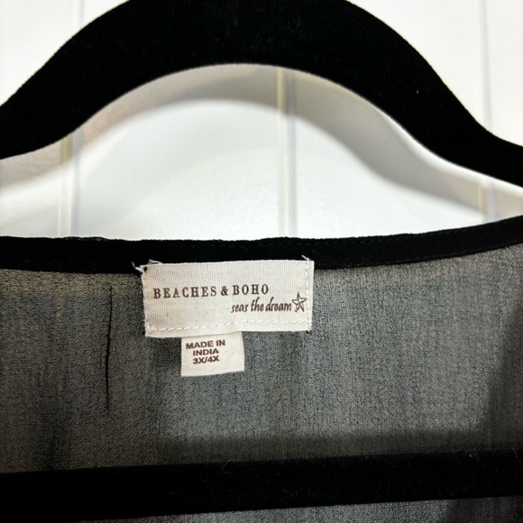 Women's Black V-neck Semi-Sheer Cover-Up Poncho Kaftan Beaches & Boho Size 3X 4X - Picture 6 of 6